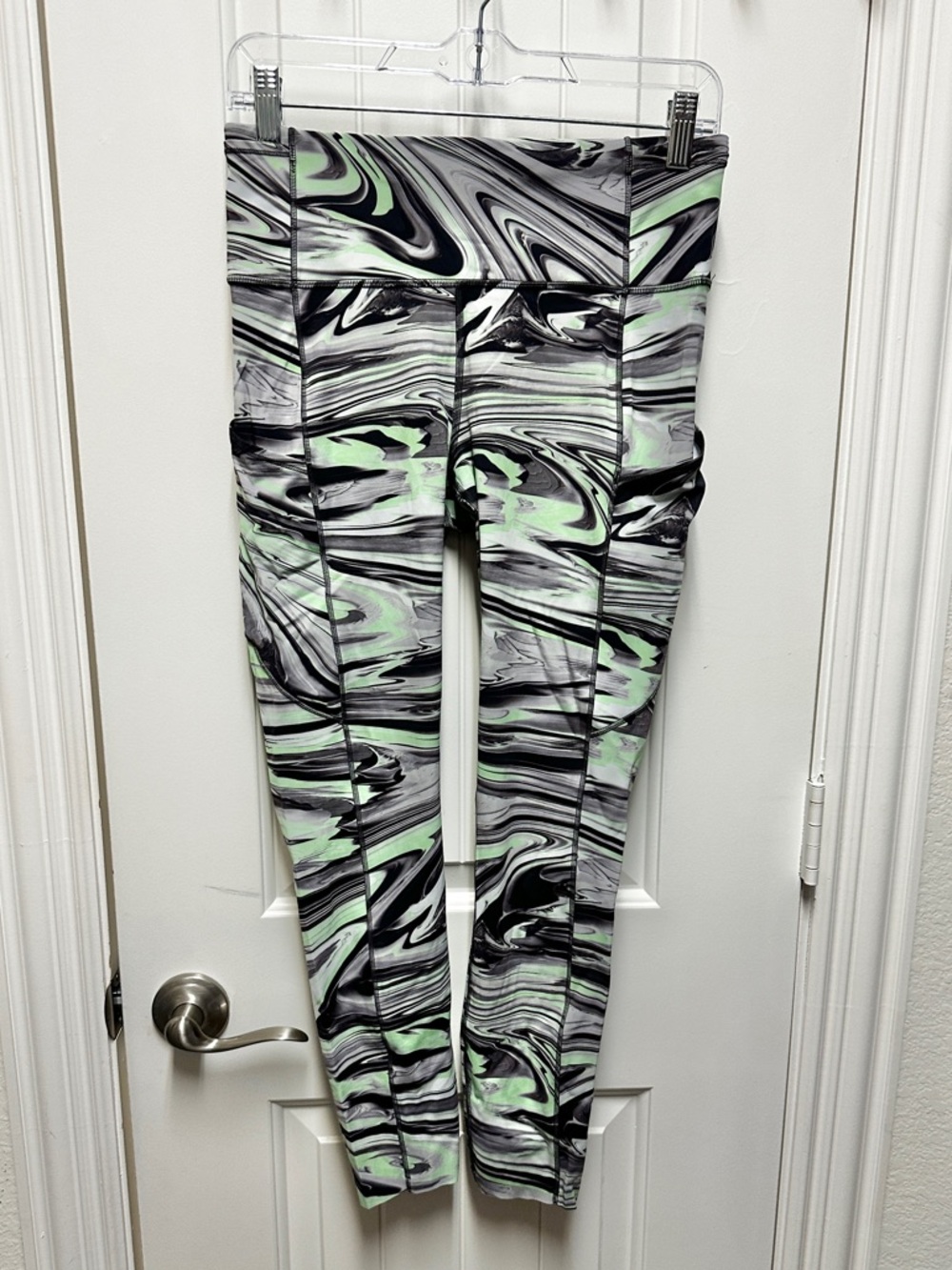 Marble Swirl Leggings in Mint, Black & White